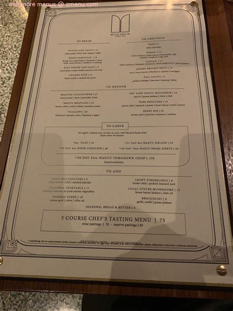 Menu at Monarch Restaurant, Omaha