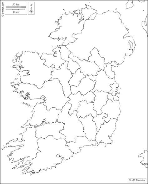 Ireland free map, free blank map, free outline map, free base map boundaries, counties, white