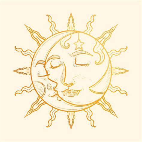 Premium Vector | Sun and moon drawing illustration