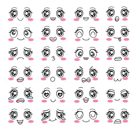 Premium Vector | Kawaii cute cartoon eyes and faces expression collection set