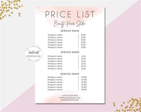 Minimalist Price List Template, Editable Printable Business