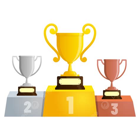 Gold Silver And Bronze Trophy With Podium Vector, Trophy On Podium ...