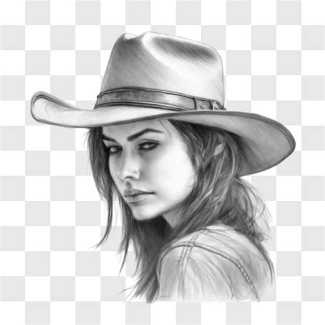 Download Attractive Young Woman in Cowboy Hat - Pencil Drawing Sketches Online - Creative Fabrica