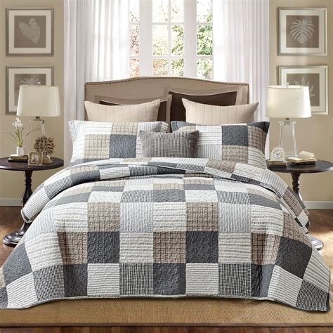 Amazon.com: PANGUSHAN 100% Cotton Quilt Set King Size,Patchwork Plaid Bedding Bedspreads ...