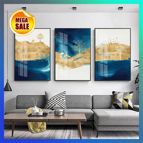 Ocean Art Painting, Gold Abstract Painting, Flower Painting Canvas, 3 Piece Painting, 3 Piece ...