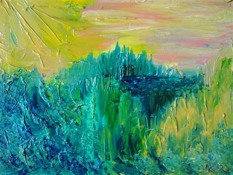 Dream Abstract Acrylic Painting Impasto Landscape 16 X 20 Green Forest ...