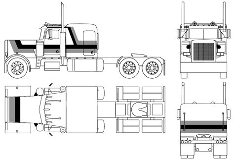 Peterbilt 359 Blueprint - Download free blueprint for 3D modeling