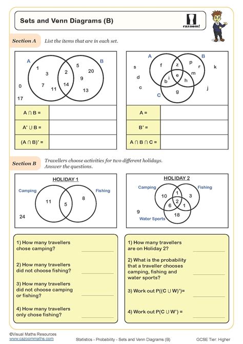 Sets And Venn Diagrams B Worksheet Printable Maths Off | Hot Sex Picture