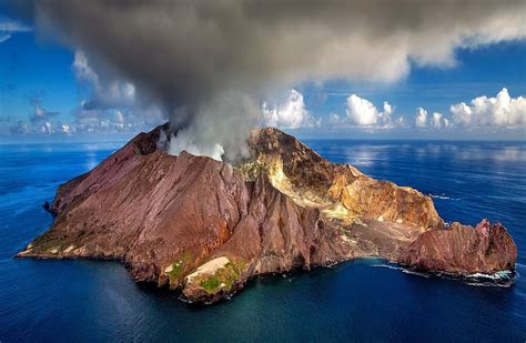 brown, volcano, body, water, new zealand, white island, island, active volcano, active ...