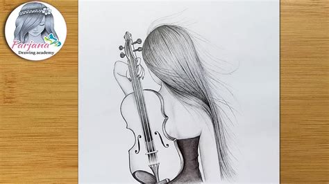 Very easy way to draw a girl with violin - Pencil sketch for beginners || Easy Drawing Technique