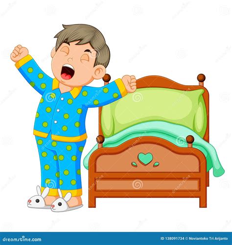 A Boy Wake Up and Stretching in Morning Stock Vector - Illustration of mattress, mascot: 138091734