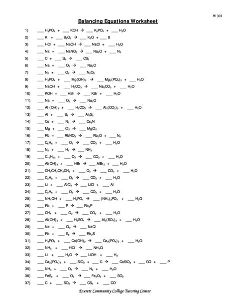 49 Balancing Chemical Equations Worksheets [with Answers]