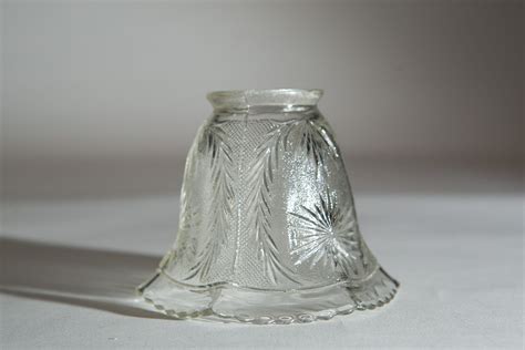 Vintage Glass Lamp Shade - Clear Bell Shaped Pressed Glass Pendant Chandelier Shade - Country ...