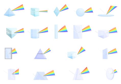 Premium Vector | Prism light refraction effect icons set cartoon vector rainbow prism lens flare ...