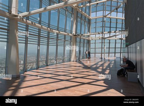 Visitors on the observation deck of Gran Torre Santiago, Chile Stock ...