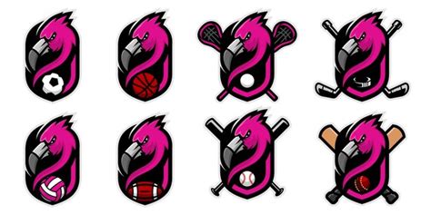 Set of flamingo head mascot logo for the soccer. | Premium Vector