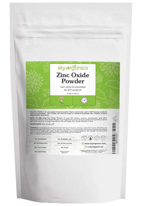 Amazon.com : Sky Organics Zinc Oxide Powder for Body, 100% Pure Non-Nano & Uncoated for DIY, 16 ...