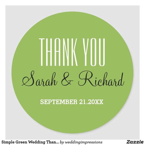 Simple Green Wedding Thank You Classic Round Sticker | Green wedding, Simple green, Wedding ...