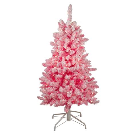 Northlight 48 in. Pink Pre-Lit Flocked Artificial Christmas Tree with ...