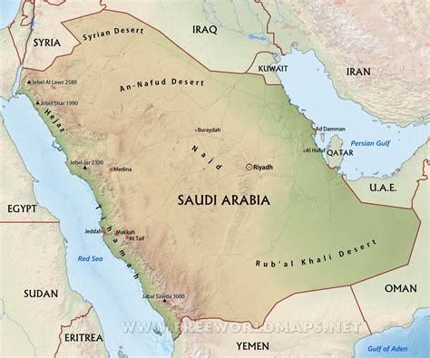 Saudi Arabia Physical Map