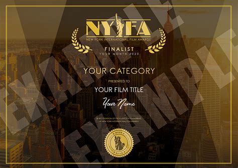 Finalist Certificate - NYIFA® • New York International Film Awards