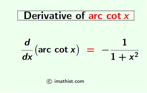 Find the Derivative of arc(cotx) - iMath