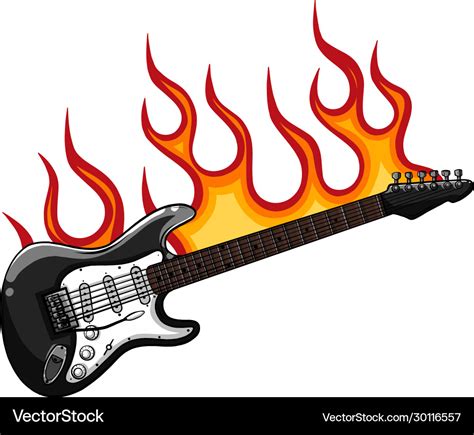 Rock star or band fire logo brand electric guitar Vector Image