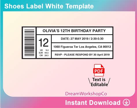 Shoe Box Label Template, PDF, Printable, Instant Download ...