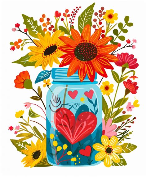 Mason Jar Heart Floral Art Free Stock Photo - Public Domain Pictures