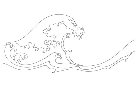 japanese wave of kanagawa in continuous line drawing 21626492 Vector ...