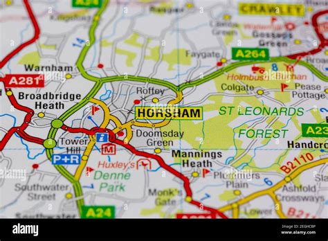 Horsham and surrounding areas shown on a road map or geography map Stock Photo - Alamy