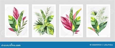 Watercolor Style Tropical Foliage Wall Art Collection. Stock Vector ...