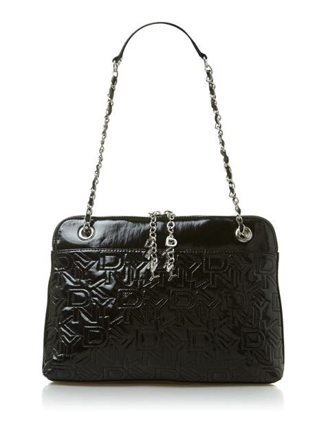 Dkny Metallic Quilted Logo Small Black Cross Body Bag in Black | Lyst