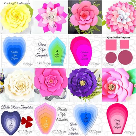 Giant Flower Template Set of 16 Flower Templates, plus Leaves, and Centers - Catching Colorflies