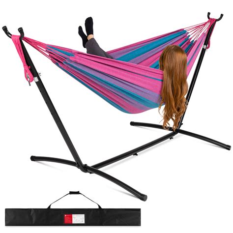 Best Choice Products 2-Person Brazilian-Style Cotton Double Hammock with Stand Set w/ Carrying ...