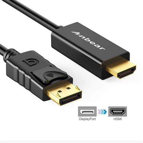 Display Port to HDMI Cable,Anbear Gold Plated Displayport to HDMI Cable 6 Feet(Male to Male) for ...