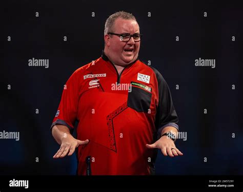 Stephen Bunting reacting during day thirteen of the Cazoo World Darts ...