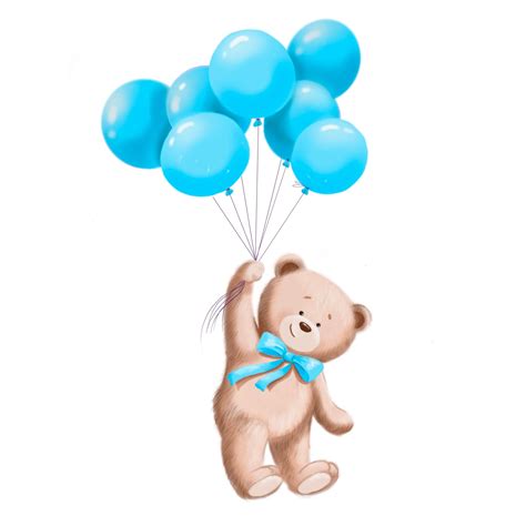 Teddy Bear With Blue Balloons Png, Png, Baby Shower Neutral, Baby Shower Clip Art - Etsy