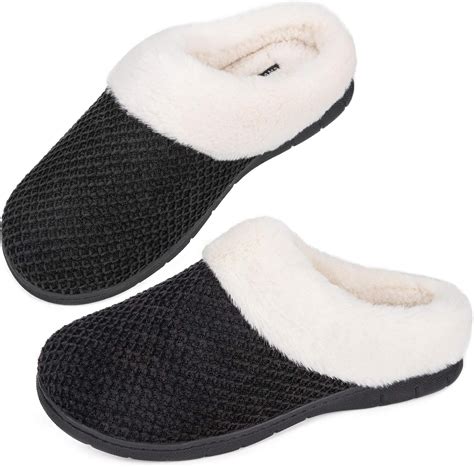 EverFoams Women's Cozy Chenille Memory Foam House Slippers with Fuzzy Plush Fleece Lining ...