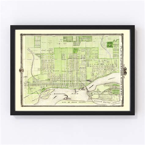 Vintage Map of Davenport, Iowa 1875 by Ted's Vintage Art