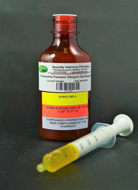 Doxycycline ANHYDROUS Oral Liquid compounded for dogs and cats.