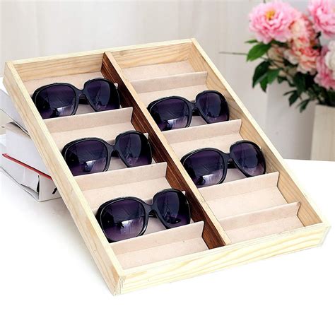 Amazon.com: Rustic Wood Sunglass Display Case, 14 Compartment Eyewear Storage Box, Beige: Home ...