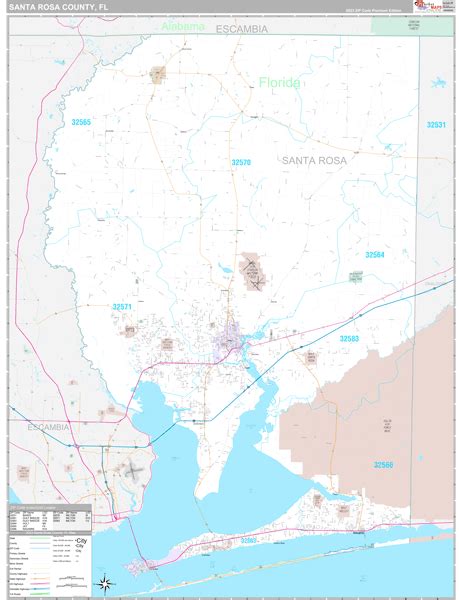 Santa Rosa County, FL Wall Map Premium Style by MarketMAPS - MapSales