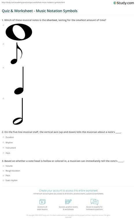 Quiz & Worksheet - Music Notation Symbols | Study.com