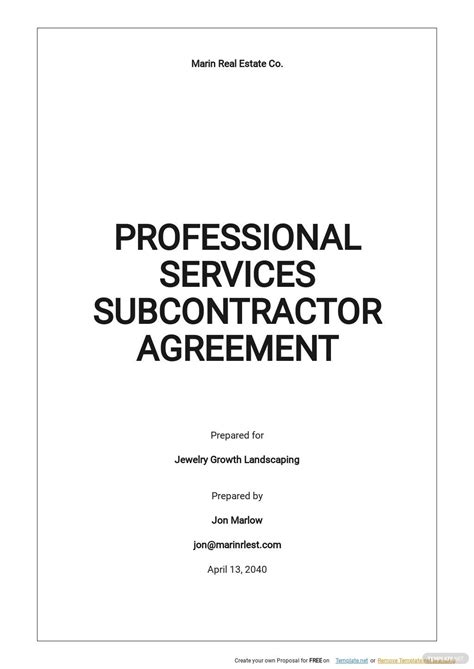 Free Professional Services Subcontractor Agreement Template in 2022 | Report writing template ...