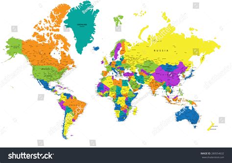 Colorful World Political Map Clearly Labeled庫存向量圖（免版稅）289554632 | Shutterstock