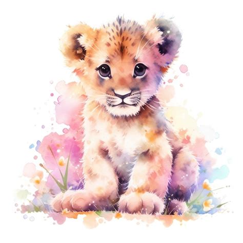 Premium AI Image | Watercolor Baby Lion