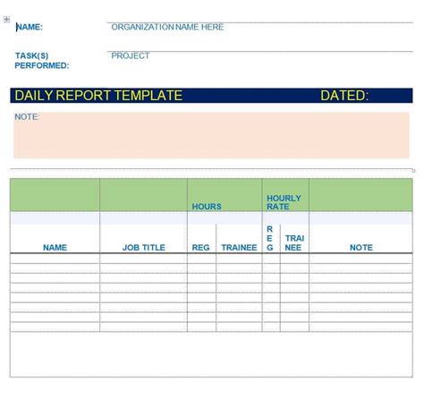 Weekly Task Report Template Excel