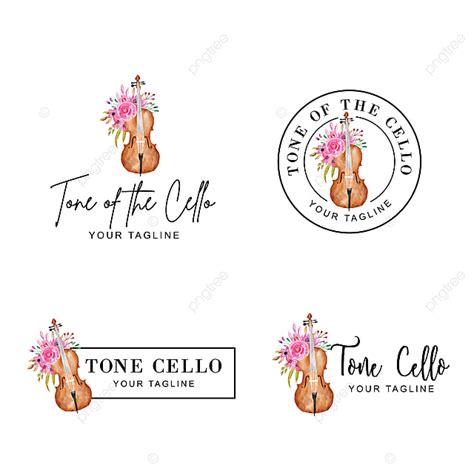 Logo Template For Cello Musical Instruments And Watercolor Flowers ...