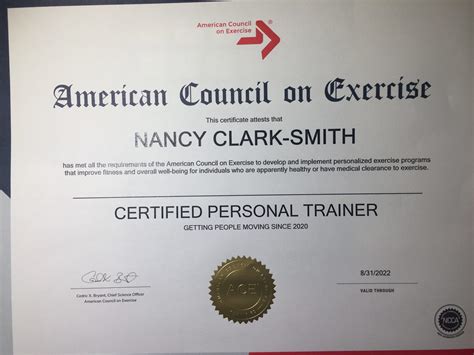 Nancy Smith ACE certificate | KEV'S GYM